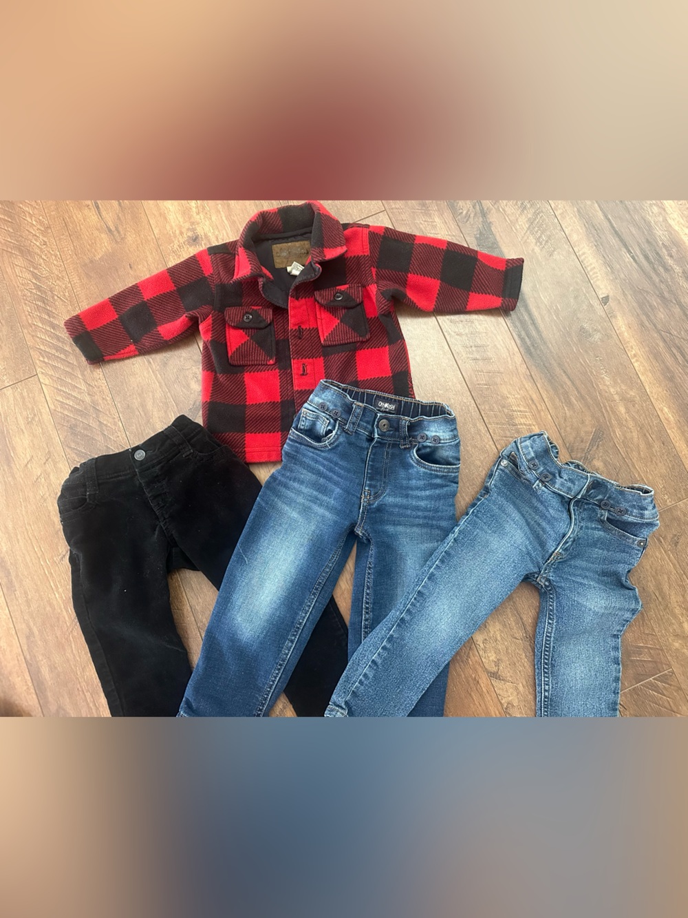 OshKosh B'gosh Red & Black Buffalo Plaid Button Shirt and Jeans 2T